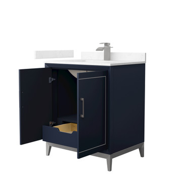 Marlena 30 Inch Single Bathroom Vanity In Dark Blue, Carrara Cultured Marble Countertop, Undermount Square Sink, Brushed Nickel Trim