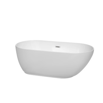Melissa 60 Inch Freestanding Bathtub In White With Polished Chrome Drain And Overflow Trim