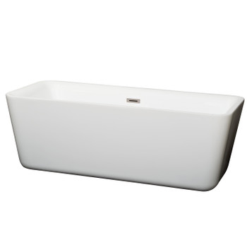 Emily 69 Inch Freestanding Bathtub In White With Brushed Nickel Drain And Overflow Trim