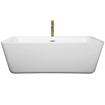 Emily 69 Inch Freestanding Bathtub In White With Polished Chrome Trim And Floor Mounted Faucet In Brushed Gold