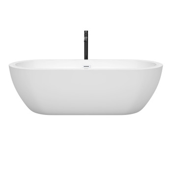 Soho 72 Inch Freestanding Bathtub In White With Shiny White Trim And Floor Mounted Faucet In Matte Black