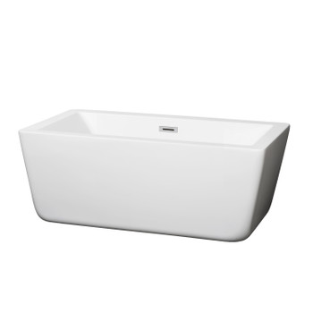 Laura 59 Inch Freestanding Bathtub In White With Polished Chrome Drain And Overflow Trim