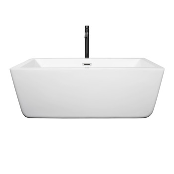 Laura 59 Inch Freestanding Bathtub In White With Polished Chrome Trim And Floor Mounted Faucet In Matte Black