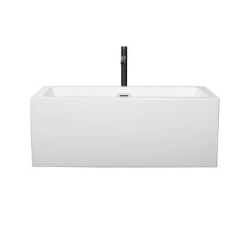 Melody 60 Inch Freestanding Bathtub In White With Polished Chrome Trim And Floor Mounted Faucet In Matte Black