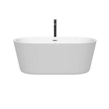 Carissa 60 Inch Freestanding Bathtub In White With Polished Chrome Trim And Floor Mounted Faucet In Matte Black