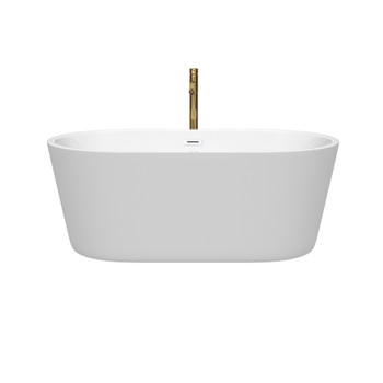 Carissa 60 Inch Freestanding Bathtub In White With Shiny White Trim And Floor Mounted Faucet In Brushed Gold