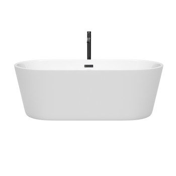 Carissa 67 Inch Freestanding Bathtub In White With Floor Mounted Faucet, Drain And Overflow Trim In Matte Black