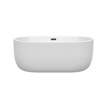 Juliette 60 Inch Freestanding Bathtub In White With Matte Black Drain And Overflow Trim