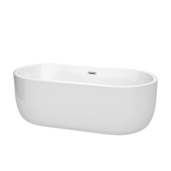 Juliette 67 Inch Freestanding Bathtub In White With Brushed Nickel Drain And Overflow Trim