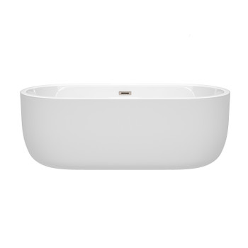 Juliette 67 Inch Freestanding Bathtub In White With Brushed Nickel Drain And Overflow Trim