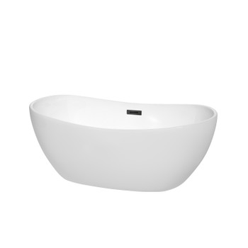 Rebecca 60 Inch Freestanding Bathtub In White With Matte Black Drain And Overflow Trim