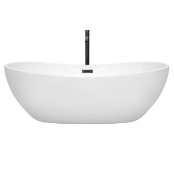 Rebecca 70 Inch Freestanding Bathtub In White With Floor Mounted Faucet, Drain And Overflow Trim In Matte Black
