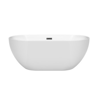 Brooklyn 60 Inch Freestanding Bathtub In White With Matte Black Drain And Overflow Trim