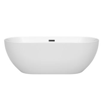 Brooklyn 67 Inch Freestanding Bathtub In White With Matte Black Drain And Overflow Trim