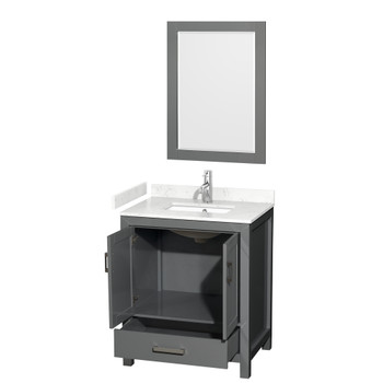 Sheffield 30 Inch Single Bathroom Vanity In Dark Gray, Carrara Cultured Marble Countertop, Undermount Square Sink, 24 Inch Mirror