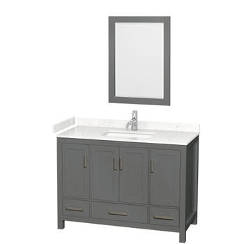 Sheffield 48 Inch Single Bathroom Vanity In Dark Gray, Carrara Cultured Marble Countertop, Undermount Square Sink, 24 Inch Mirror