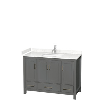 Sheffield 48 Inch Single Bathroom Vanity In Dark Gray, Carrara Cultured Marble Countertop, Undermount Square Sink, No Mirror