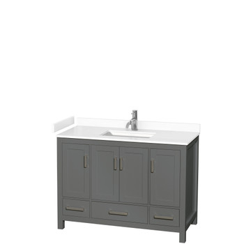Sheffield 48 Inch Single Bathroom Vanity In Dark Gray, White Cultured Marble Countertop, Undermount Square Sink, No Mirror