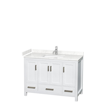 Sheffield 48 Inch Single Bathroom Vanity In White, Carrara Cultured Marble Countertop, Undermount Square Sink, No Mirror