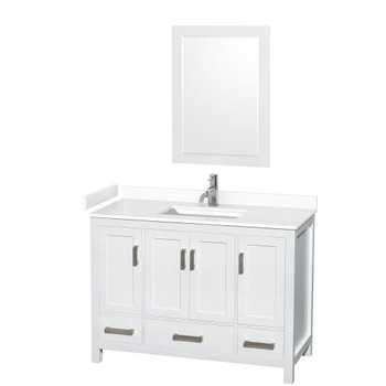 Sheffield 48 Inch Single Bathroom Vanity In White, White Cultured Marble Countertop, Undermount Square Sink, 24 Inch Mirror