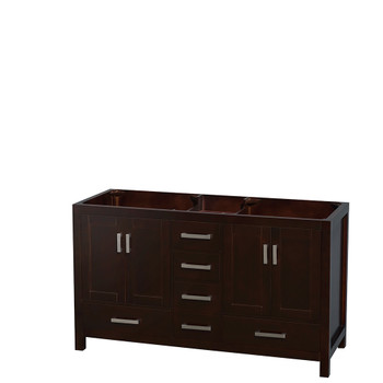 Sheffield 60 Inch Double Bathroom Vanity In Espresso, No Countertop, No Sinks, And No Mirror