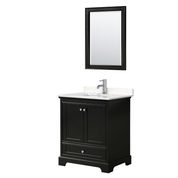 Deborah 30 Inch Single Bathroom Vanity In Dark Espresso, Carrara Cultured Marble Countertop, Undermount Square Sink, 24 Inch Mirror