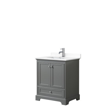Deborah 30 Inch Single Bathroom Vanity In Dark Gray, White Cultured Marble Countertop, Undermount Square Sink, No Mirror
