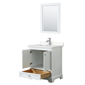 Deborah 30 Inch Single Bathroom Vanity In White, Carrara Cultured Marble Countertop, Undermount Square Sink, 24 Inch Mirror