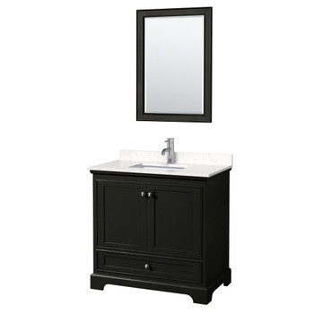 Deborah 36 Inch Single Bathroom Vanity In Dark Espresso, Carrara Cultured Marble Countertop, Undermount Square Sink, 24 Inch Mirror