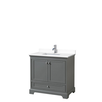 Deborah 36 Inch Single Bathroom Vanity In Dark Gray, White Cultured Marble Countertop, Undermount Square Sink, No Mirror