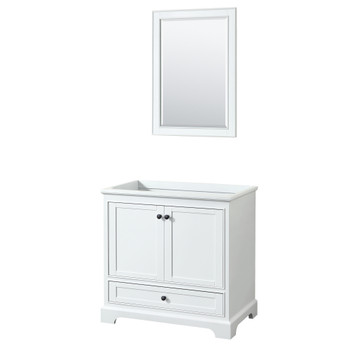 Deborah 36 Inch Single Bathroom Vanity In White, No Countertop, No Sink, Matte Black Trim, 24 Inch Mirror