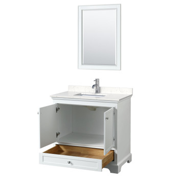 Deborah 36 Inch Single Bathroom Vanity In White, Carrara Cultured Marble Countertop, Undermount Square Sink, 24 Inch Mirror