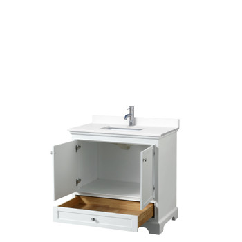 Deborah 36 Inch Single Bathroom Vanity In White, White Cultured Marble Countertop, Undermount Square Sink, No Mirror