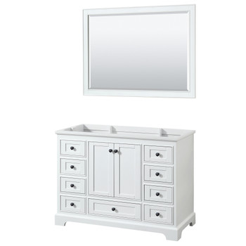 Deborah 48 Inch Single Bathroom Vanity In White, No Countertop, No Sink, Matte Black Trim, 46 Inch Mirror