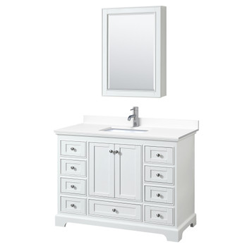 Deborah 48 Inch Single Bathroom Vanity In White, White Cultured Marble Countertop, Undermount Square Sink, Medicine Cabinet