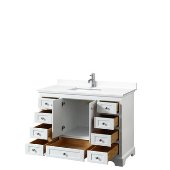 Deborah 48 Inch Single Bathroom Vanity In White, White Cultured Marble Countertop, Undermount Square Sink, No Mirror