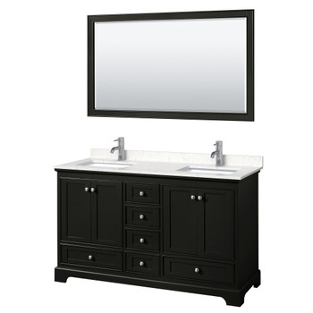 Deborah 60 Inch Double Bathroom Vanity In Dark Espresso, Carrara Cultured Marble Countertop, Undermount Square Sinks, 58 Inch Mirror