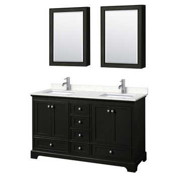 Deborah 60 Inch Double Bathroom Vanity In Dark Espresso, Carrara Cultured Marble Countertop, Undermount Square Sinks, Medicine Cabinets