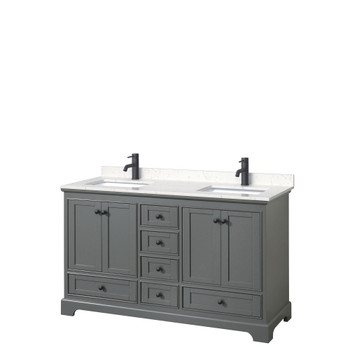 Deborah 60 Inch Double Bathroom Vanity In Dark Gray, Carrara Cultured Marble Countertop, Undermount Square Sinks, Matte Black Trim