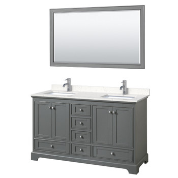 Deborah 60 Inch Double Bathroom Vanity In Dark Gray, Carrara Cultured Marble Countertop, Undermount Square Sinks, 58 Inch Mirror