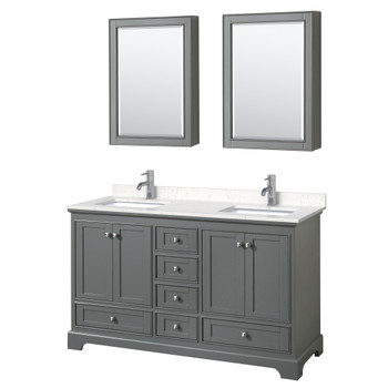 Deborah 60 Inch Double Bathroom Vanity In Dark Gray, Carrara Cultured Marble Countertop, Undermount Square Sinks, Medicine Cabinets