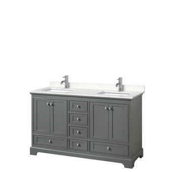 Deborah 60 Inch Double Bathroom Vanity In Dark Gray, Carrara Cultured Marble Countertop, Undermount Square Sinks, No Mirrors