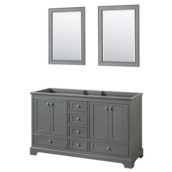 Deborah 60 Inch Double Bathroom Vanity In Dark Gray, No Countertop, No Sinks, And 24 Inch Mirrors