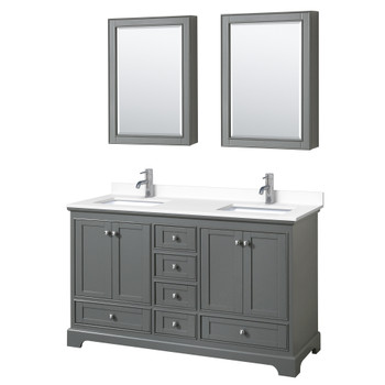 Deborah 60 Inch Double Bathroom Vanity In Dark Gray, White Cultured Marble Countertop, Undermount Square Sinks, Medicine Cabinets