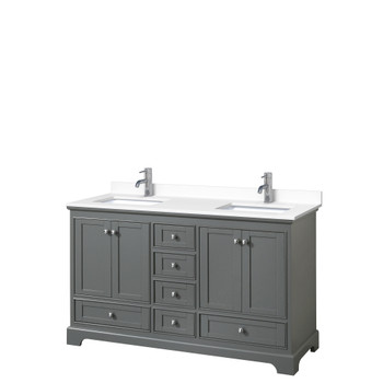 Deborah 60 Inch Double Bathroom Vanity In Dark Gray, White Cultured Marble Countertop, Undermount Square Sinks, No Mirrors