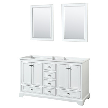 Deborah 60 Inch Double Bathroom Vanity In White, No Countertop, No Sinks, And 24 Inch Mirrors