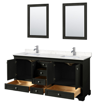 Deborah 72 Inch Double Bathroom Vanity In Dark Espresso, Carrara Cultured Marble Countertop, Undermount Square Sinks, 24 Inch Mirrors