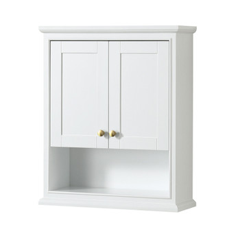Deborah Over-the-toilet Bathroom Wall-mounted Storage Cabinet In White With Brushed Gold Trim