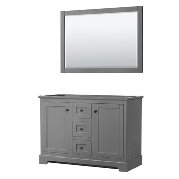 Avery 48 Inch Double Bathroom Vanity In Dark Gray, No Countertop, No Sinks, Matte Black Trim, 46 Inch Mirror