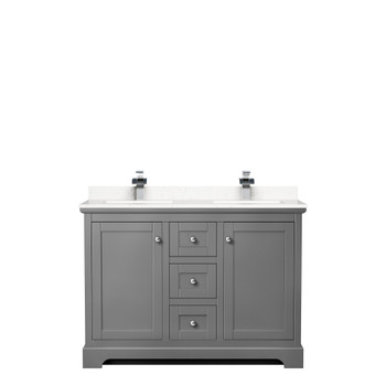 Avery 48 Inch Double Bathroom Vanity In Dark Gray, Carrara Cultured Marble Countertop, Undermount Square Sinks, No Mirror